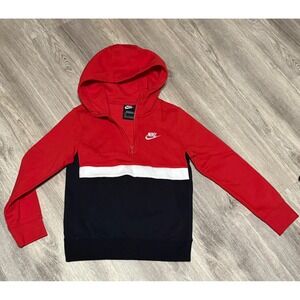 Nike Pullover Hoodie Color Block Half Zip Sweatshirt‎ Red Black White S